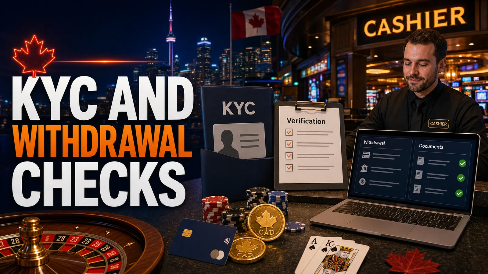 Verification folder, ID silhouette, lock and responsible gambling cue